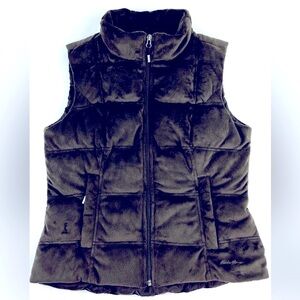 EDDIE BAUER- Goose Down Puffer Vest -Chocolate Brown Velour Plush Winter layer
